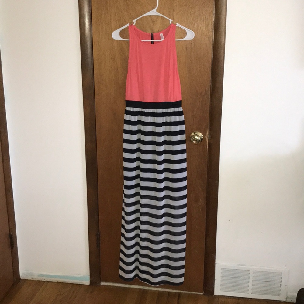Striped coral maxi dress